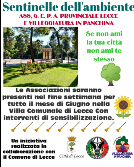 Villa comunale a Lecce, nei weekend di giugno passeggiate ecologiche con Gepa e Villeggiatura in panchina
