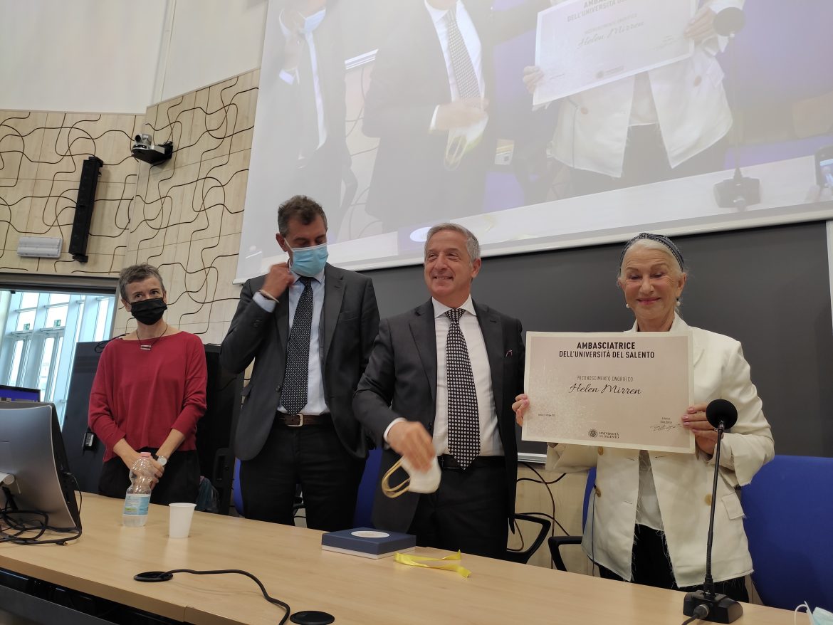 Al premio Oscar Helen Mirren il titolo di Ambasciatrice dell’Università del Salento