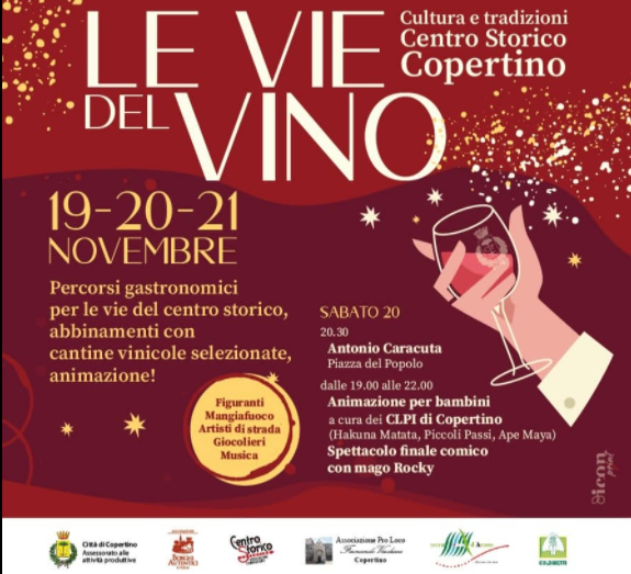 “Le vie del vino” nel centro storico di Copertino, tra musica, enogastronomia e artisti di strada